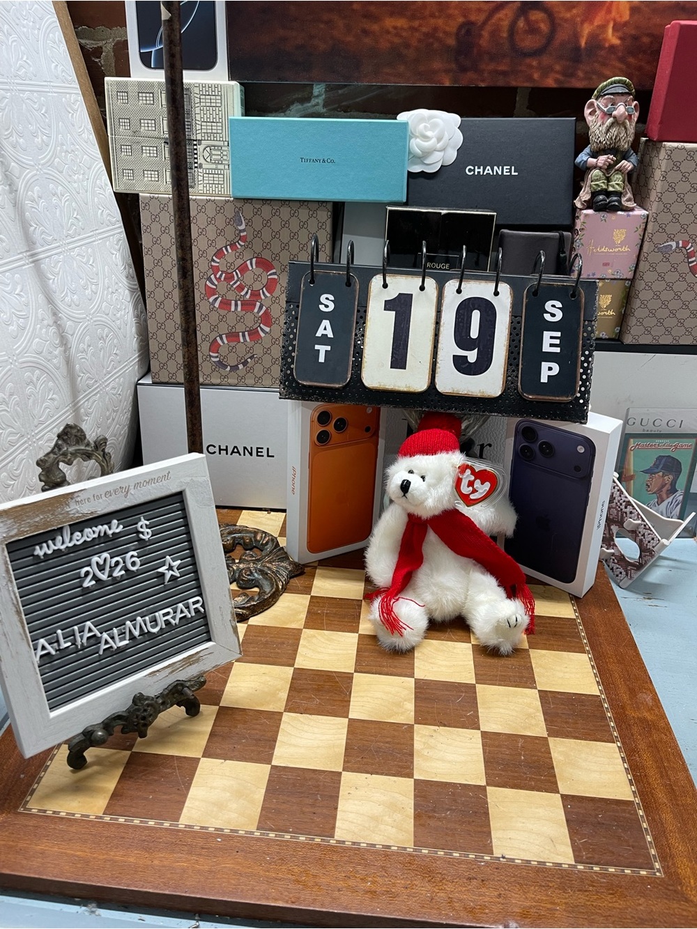 TY 1993 PEPPERMINT the BEAR ATTIC TREASURES White Teddy Plush Stuffed Animal